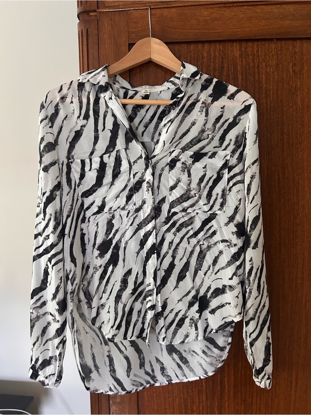 Anthropologie Black & White Zebra-Print Button Front Blouse